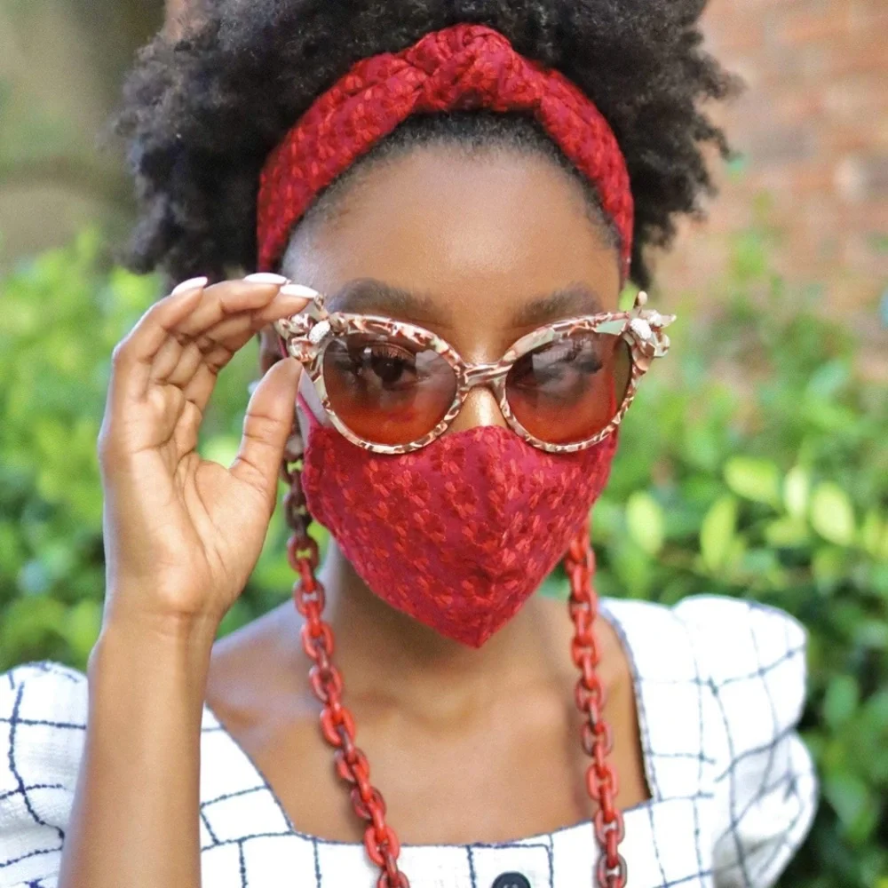 LELE SADOUGHI NWT AUTHENTIC GARNET; LEOPARD & BLACK STAMP PEARLS FACE MASKS